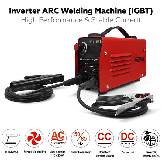 Cheston 200A Portable Inverter ARC/MMA Compact Welding Machine | IGBT with Digital Display | Hot Start & Anti-Stick | With Welding Accessories & Mask | for welding steel, aluminium other Metal