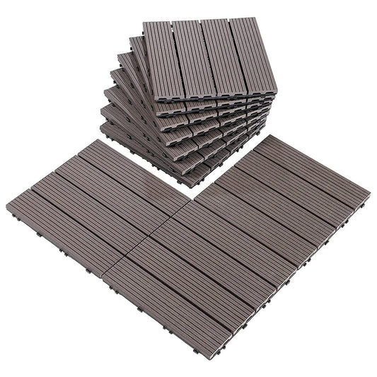 Cheston Interlocking Tiles for Floor I Wood Plastic Composite Tiles for Garden, Balcony etc. I Weather & Water Resistant I Quick Flooring Solution I 12" X 12" Deck Tiles (Set of 4, Espresso Brown)