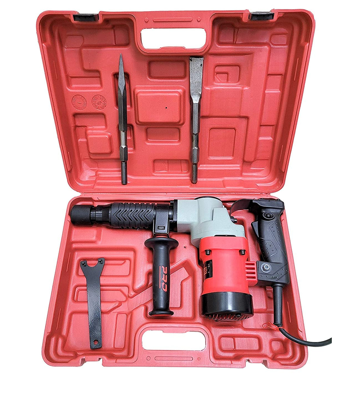 Cheston Powerful Corded Electric 5Kg Demolition Hammer/Concrete Breaker (RED) With Two Chisels Flat & Pointed With Anti Vibration Control Handle (18mm Chuck) 900W high-speed 2950 rounds