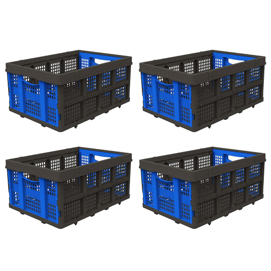 Cheston Portable Collapsible Basket I Foldable Crate w/ 25 Kg Capacity I Heavy Duty Durable Plastic Foldable/Stackable Crate for Storage and Organizing I Storage Big Size (56 x 41 x 27 cm, Pack of 4)