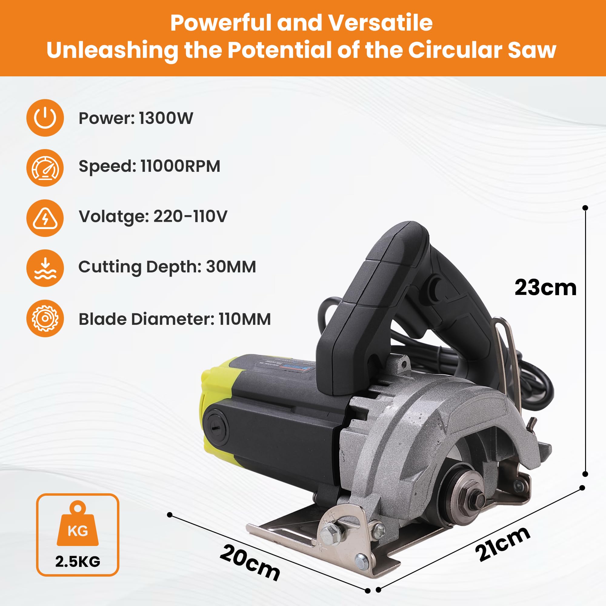 Cheston 1300W Marble Tile Cutter 110MM for Professional Cutting Use | 11000 RPM with Copper Armature for Marble Tiles Wood Granite Diamond Cutter