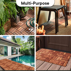 Cheston Interlocking Tiles for Floor I Interlocking Wooden Tiles for Garden, Balcony & Poolside I Weather & Water Resistant I Flooring Solution I 12" X 12" Deck Tiles (Set of 6, Dark Brown Wood Tile)