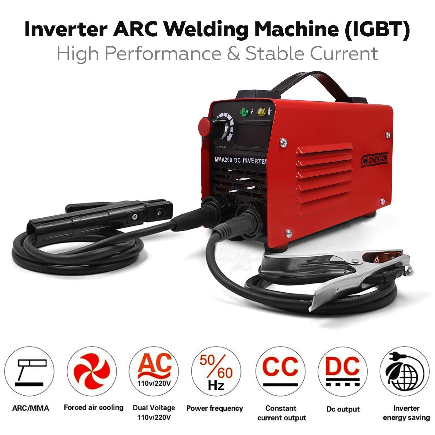 Cheston 200A Portable Inverter ARC/MMA Compact Welding Machine with IGBT | with Accessories Mask (Welding Machine + Rotary Hammer)