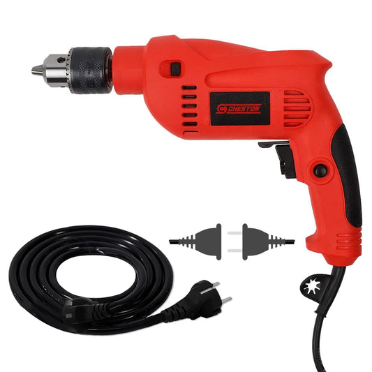 Cheston Impact Drill Machine 13mm Chuck with Reversible and Variable Speed with 5 Pcs Masonry Wall Drill Bit Set with Round Shank Indust + 5 Meter Extension 2 Pin Cord Capacity Upto 1000W