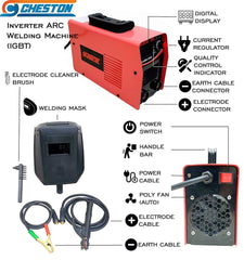 Cheston 200A Portable Inverter ARC/MMA Compact Welding Machine | IGBT with Digital Display | Hot Start & Anti-Stick | With Welding Accessories & Mask | for welding steel, aluminium other Metal