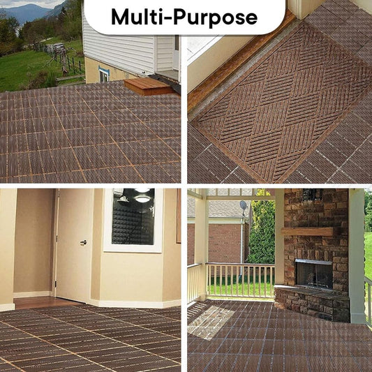 Cheston Interlocking Tiles I Wooden Floor Sheets I Interlocking Tiles for Indoor/Outdoor I Weather & Water Resistant I Flooring Solution I 12" X 12" Deck Tiles (Set of 12, Brown Wooden Deck Tile)