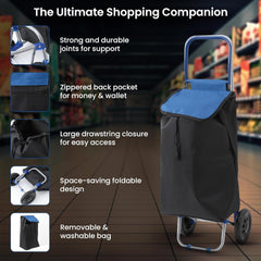 Cheston Shopping Bag for Grocery | Foldable Shopping Trolly Bag with Wheels | Large & Lightweight Shopping Trolly Bag with 30 Kg Capacity | Water-Proof Fabric with Multiple Pockets (Navy Blue)