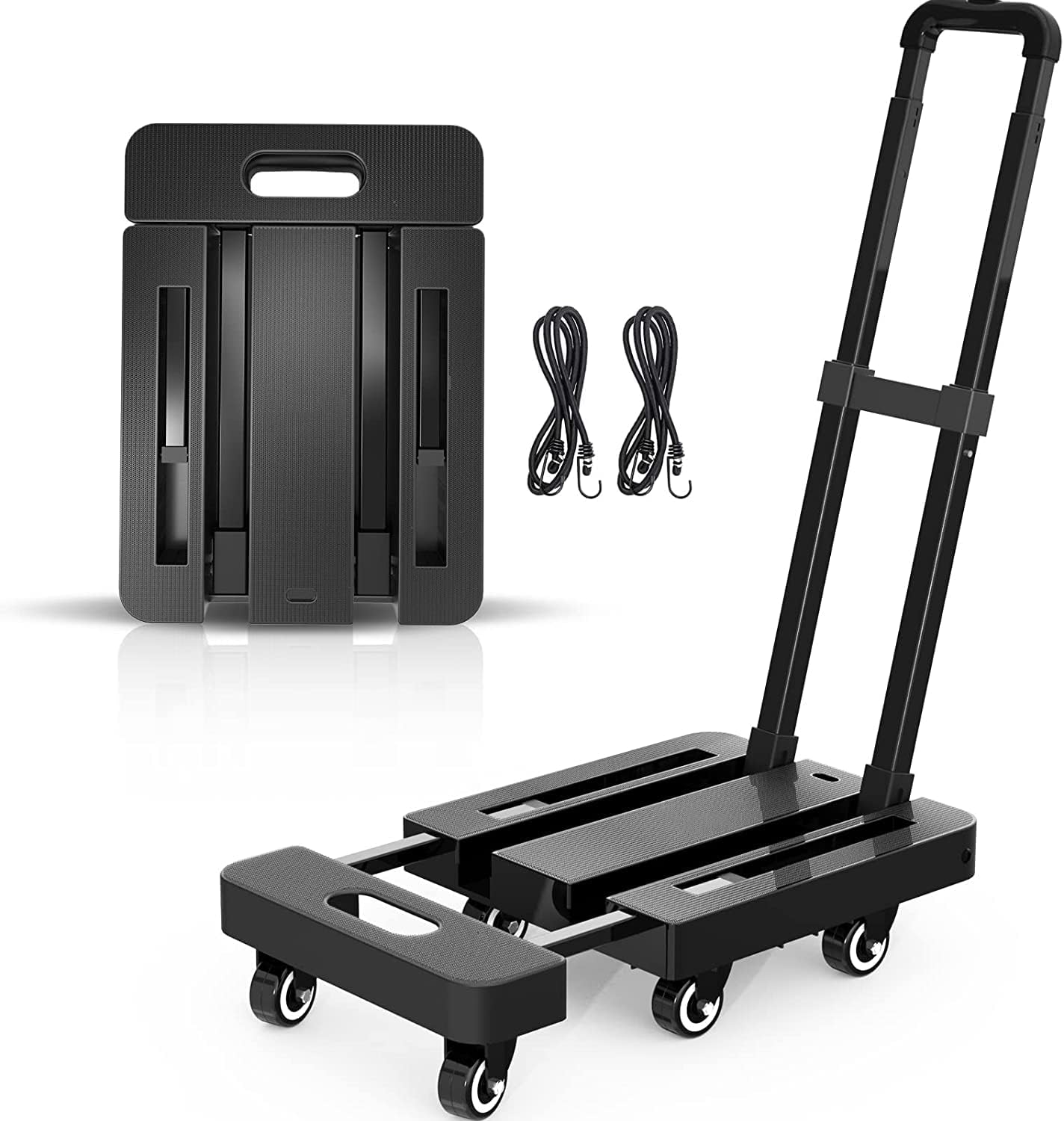 Cheston Portable Folding Platform Trolley for Material Handling I 6 Wheels & 2 Elastic Ropes I Utility Luggage Cart I Telescopic Handle I Heavy Duty Hand Truck for Groceries, 150kg Capacity Luggage