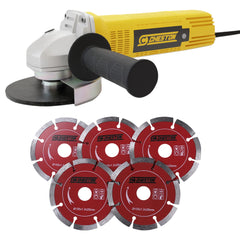 Cheston Angle Grinder for Grinding, Cutting, Polishing (4 inch/100mm), 850W Yellow Grinder Machine with Auxiliary Handle + 5 Cutting Blade for Metal PVC