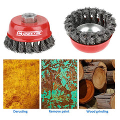 Cheston CH-TWRCPBS 3” Twisted Wire Cup Brush Knotted Abrasive Wheel for Angle Grinders & Buffer with 5/8 Inch Threaded Arbour