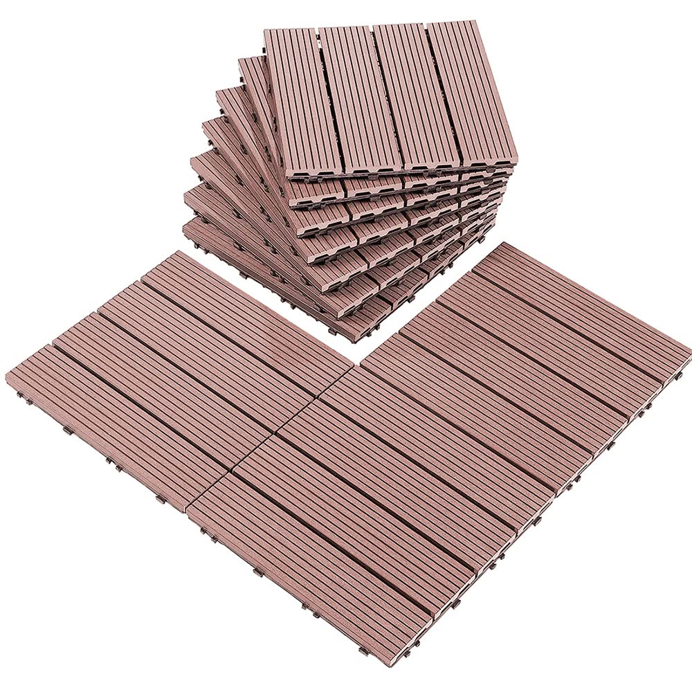 Cheston Interlocking Tiles for Floor I Wood Plastic Composite Tiles for Indoor/Outdoor I Weather & Water Resistant I Quick Flooring Solution I 12" X 12" Deck Tiles (Set of 4, Brown)