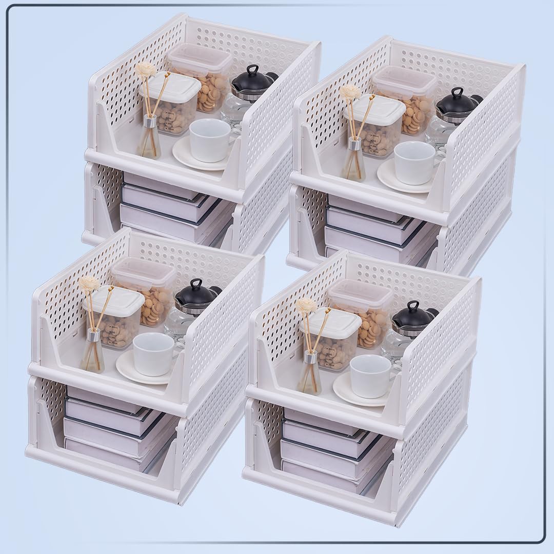 CHESTON Wardrobe Organizer for Clothes Foldable & Stackable Almirah/Cupboard for Clothes Multi Purpose Plastic Shelf Clothes Box for Wardrobe Pack of-8
