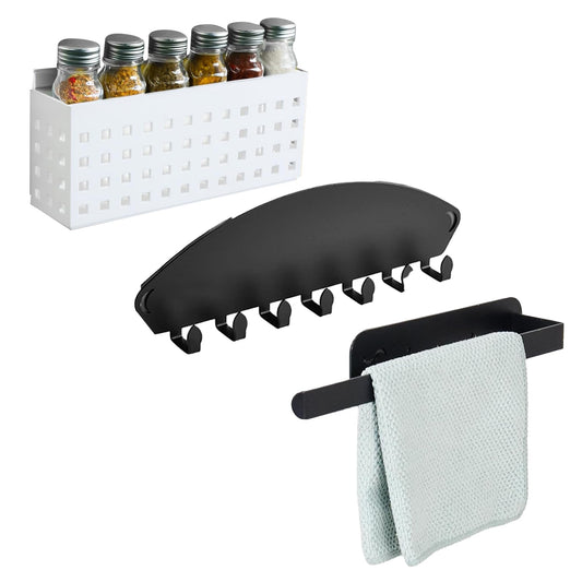 CHESTON Magnetic Storage with Magnetic Hooks and Paper Towel Hanger - Durable Organizer for Metal Surfaces: Refrigerators, Microwaves & Metal Almirah (Set of 3)