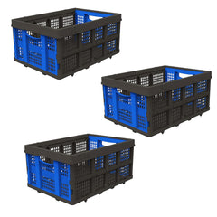 Cheston Portable Collapsible Basket I Foldable Crate w/ 25 Kg Capacity I Heavy Duty Durable Plastic Foldable/Stackable Crate for Storage and Organizing I Storage Big Size (56 x 41 x 27 cm, Pack of 3)