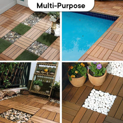 Cheston Interlocking Tiles for Floor I Interlocking Wooden Tiles for Garden, Balcony Poolside I Weather & Water Resistant I Flooring Solution I 12" X 12" Deck Tiles (Set of 6, Merbau Wood Tile)