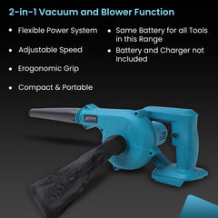 Cheston One 21V Cordless Variable-Speed Air Blower (Battery & Charger not Included) 13000 RPM 2.5m/min Air Volume | 2-in-1 Blower and Vacuum Cleaner | Multi-Utility Electric Blower for Cleaning Dust