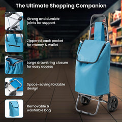 Cheston Shopping Bag for Grocery | Foldable Shopping Trolly Bag with Wheels | Large and Lightweight Shopping Trolly Bag with 30 Kg Capacity | Water-Proof Oxford Fabric with Multiple Pockets (Blue)