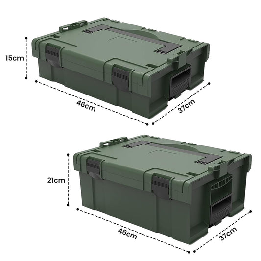 Cheston High Grade Plastic Tool Box for Garage | Professional Stackable Boxes with Interlocking System (Small & MEDIUM Set of 2)