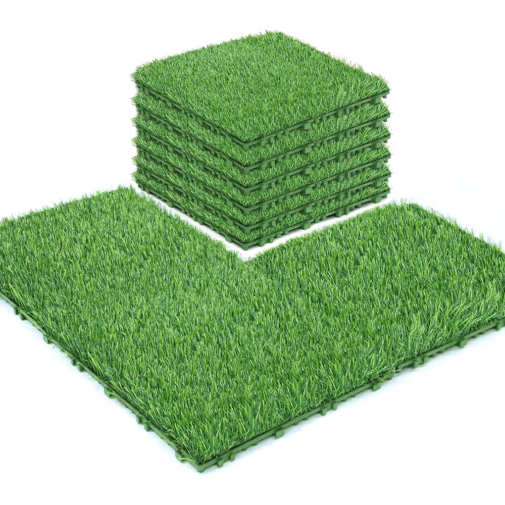 Cheston Tiles for Floor with Interlocking I Grass Floor Tiles I Weather & Water Resistant I Tiles for Garden, Balcony & Poolside I 12" X 12" Deck Tiles (Set of 18, Grass Deck Tile)