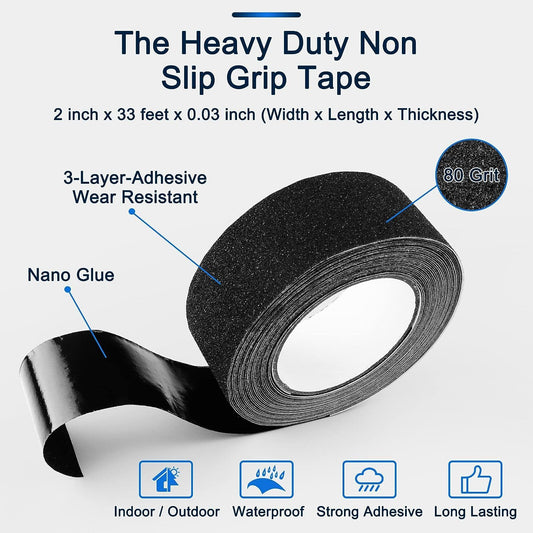 CHESTON Anti Skid Tape (5m x 5 cm) | High Friction, Waterproof, and Self-Adhesive for Stairs, Floors and Ramps (Black)