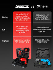 Cheston 13mm Drill Kit 650W Powerful Impact Drill Machine Kit | 3000RPM | Screwdriver Kit with 17 Pieces Tool Kit and Accessories | Drill Bits Tape Hammer Plier Screwdriver