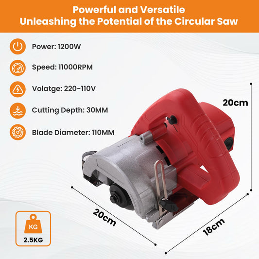 Cheston 1200W Marble Tile Cutter 110MM for Professional Cutting Use | 11000 RPM with Copper Armature for Marble Tiles Wood Granite Diamond Cutter