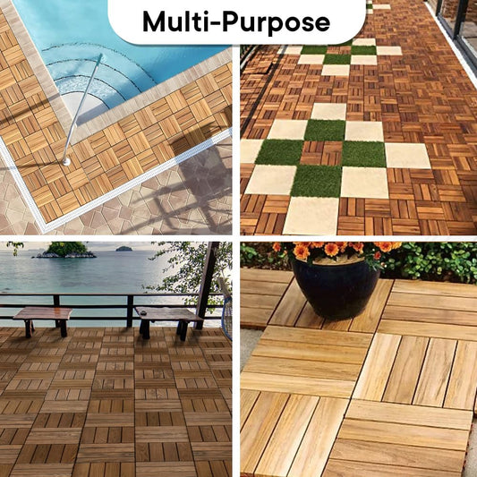 Cheston Interlocking Tiles for Floor I Interlocking Wooden Tiles for Garden, Balcony Poolside I Weather & Water Resistant I Flooring Solution I 12" X 12" Deck Tiles (Set of 6, Light Brown Wood Tile)