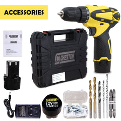 CHESTON Cordless 12V, 10mm Drilling Machine with Bits of 2Hss 2wood 2wall 2Screwdriver 1350RPM Keyless Chuck with 2 Batteries LED Torch (1.2AH)