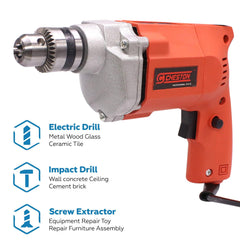 Cheston 10mm Drill Machine with 2Hss 2wood 2wall 2Screwdriver Keyless Chuck 400W, 2600-RPM Power Tools with All Accessories (BOX)