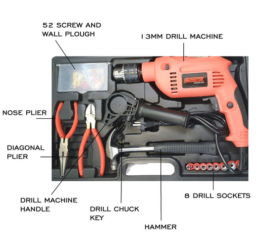 CHESTON 600W Powerful Impact Drill Machine Kit Cum Screwdriver with 101 Pieces Tool Accessories (Red, 13 mm)