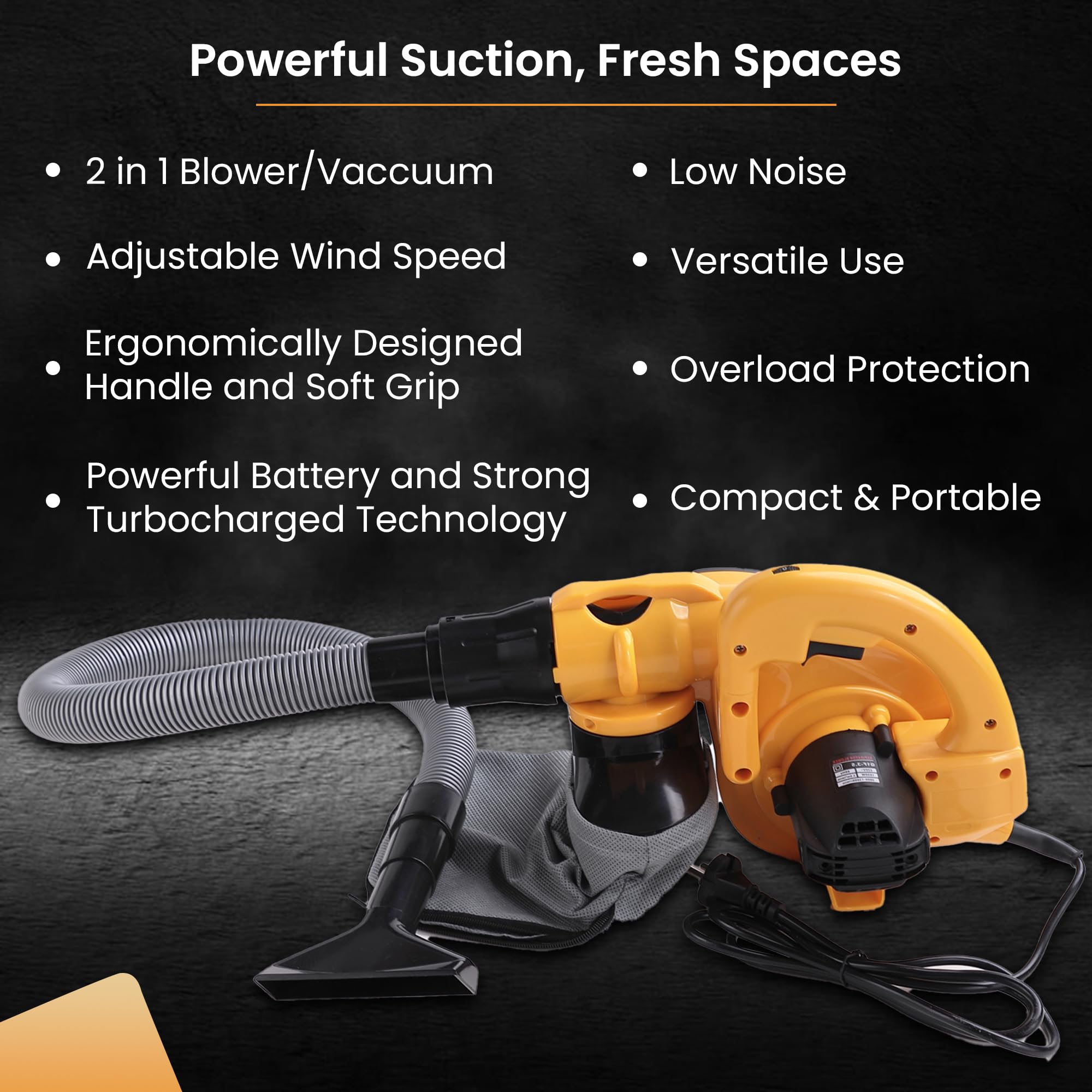 Cheston 1080W Variable Speed Air Blower for Home|Speed 16000RPM Air Volume 3.8m³/min| Blower and Vacuum Cleaner 2 in 1 Function|with Additional Dust Pipe as a Dust Cleaner Machine (Yellow)