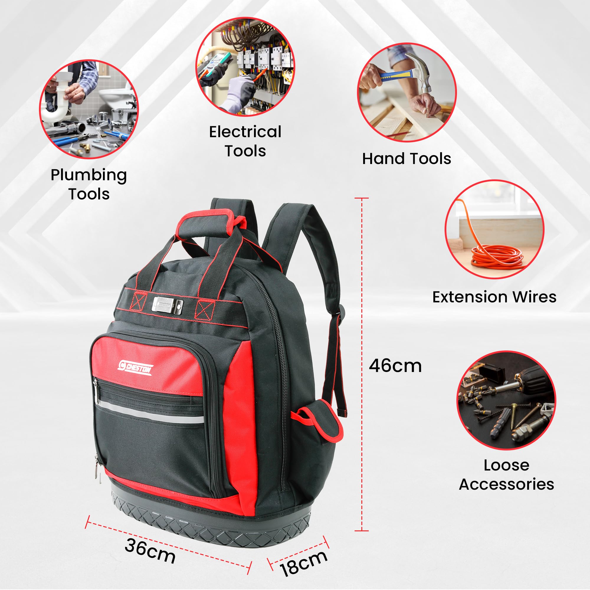 Cheston Ultra Tool Bag Backpack | Tool Organiser 50+ Multiple Compartments for Tools and Padded Handles | 15 kg Load Capacity I Heavy Duty & Water proof I For Professional Plumber Electricians