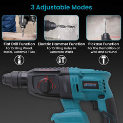 Cheston One 21V Cordless Variable Speed Electric Rotary Hammer Drill with Reversible Function - (Battery & Charger Not Included) | 6000 RPM 26mm Chuck Size, 300W Hammer Drill