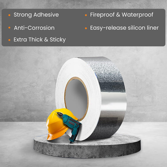CHESTON Leakage Repair Aluminium Foil Tape 5 Meter Water Proof Rubber Tape For Pipe Leakage Heat Resistant Foil/Duct Tape for Roofing, Repair and Sealant HeavyDuty Crack Filler Adhesive Tape(5CM*5M)