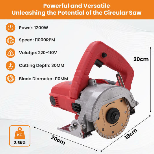 Cheston 1200W Marble Tile Cutter 110MM for Professional Cutting Use with Blade Included | 11000 RPM with Copper Armature for Marble Tiles Wood Granite Diamond Cutter