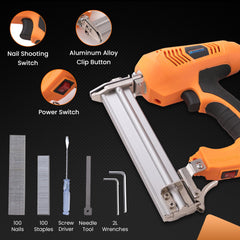 Cheston DIY Electric Nail Gun Pure Copper Armature Motor | 2300W Power, 220-240V Voltage, 45 Pcs/min Speed | Suitable for Nails 10-30mm and Staples 16-25mm for Woodworking, Repair & Renovation