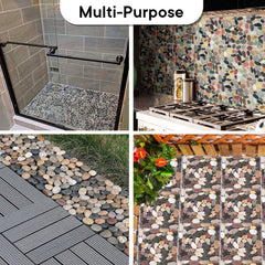 Cheston Tiles for Floor with Interlocking I Pebble Floor Tiles I Weather & Water Resistant I Tiles for Garden, Balcony & Poolside I 12" X 12" Deck Tiles (Set of 8, Multi-colour Stones)