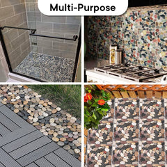 Cheston Tiles for Floor with Interlocking I Pebble Floor Tiles I Weather & Water Resistant I Quick Flooring Solution for Indoor/Outdoor I 12" X 12" Deck Tiles (Set of 1, Multi-colour Stones)