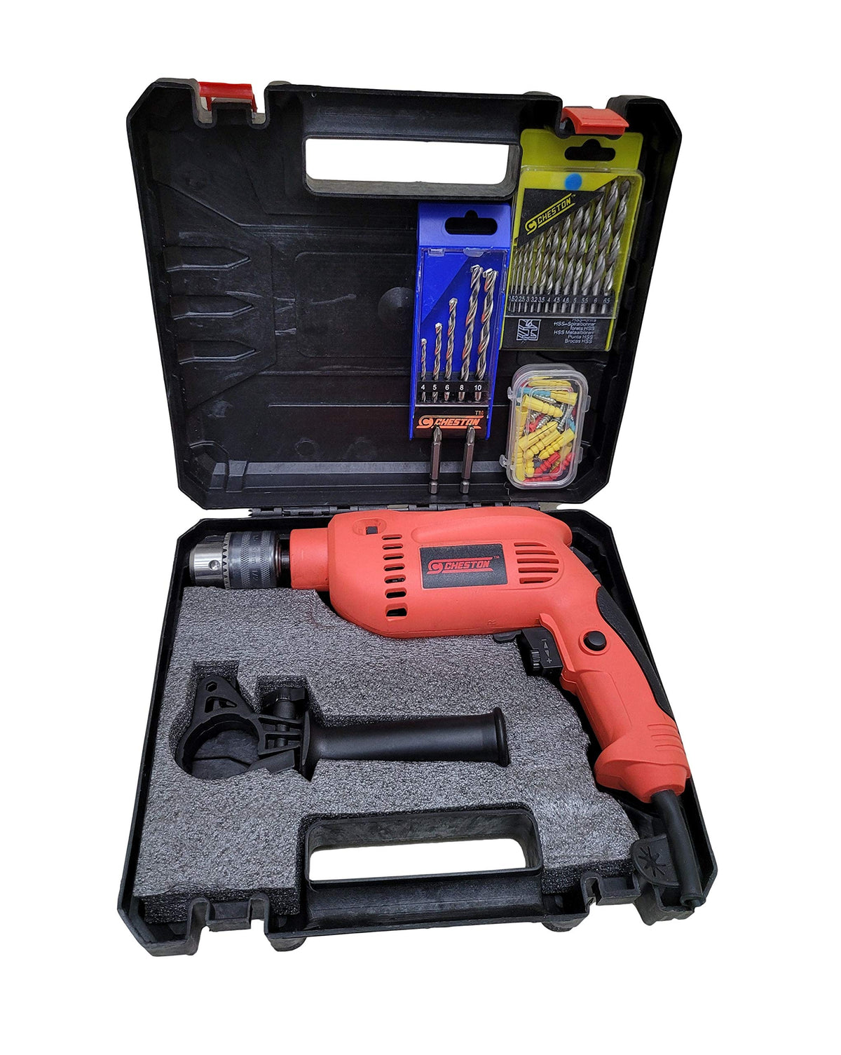 Cheston 13mm Impact Drill Machine Reversible Hammer Driver Variable Speed Screwdriver with 80 Accessories in Tool Box Case