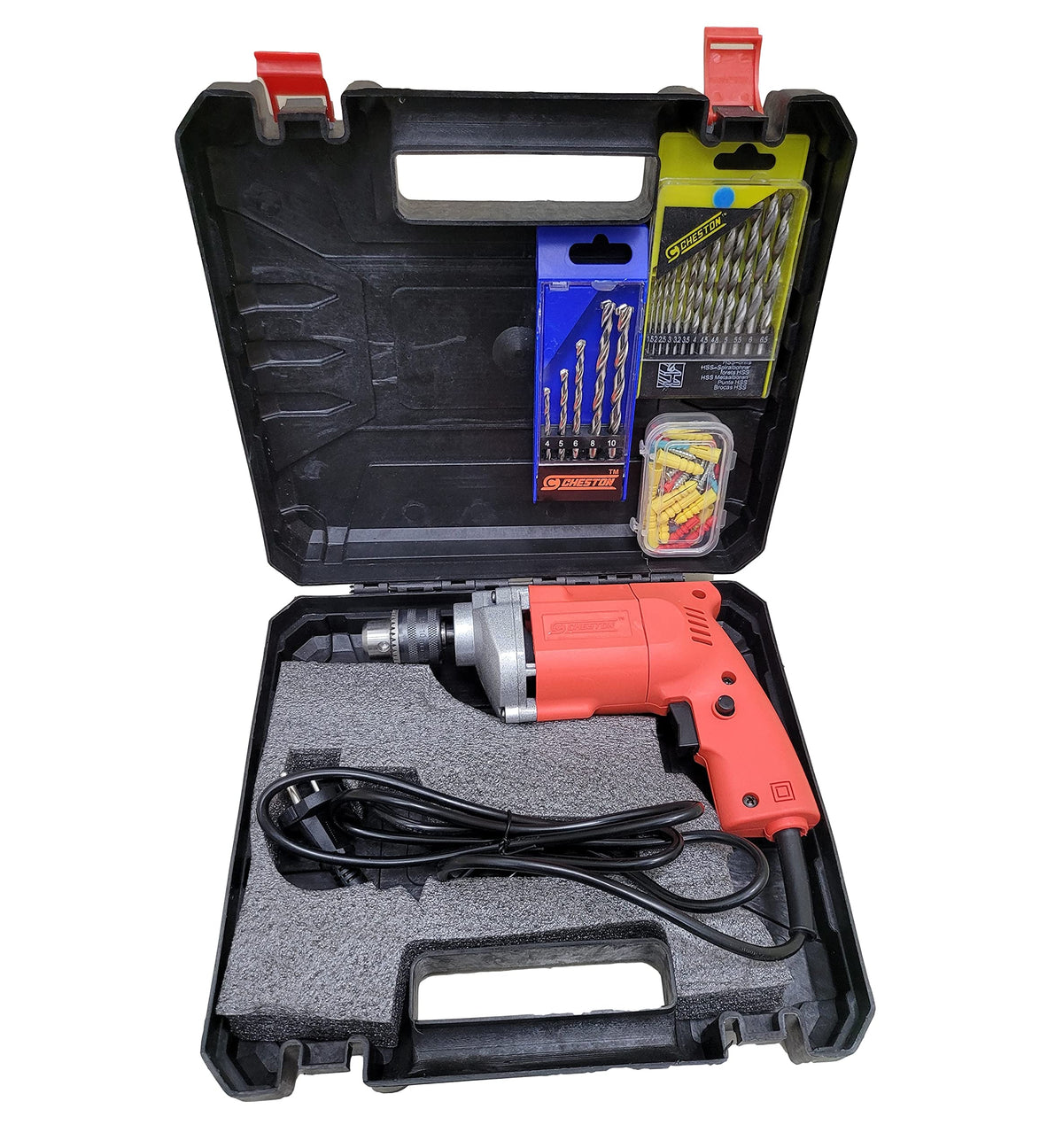 Cheston 10mm Powerful Drill Machine Kit for Wall, Metal, Wood Drilling with 78 Accessories in Tool Box Case
