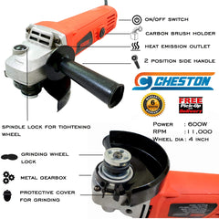 Cheston Angle Grinder for Grinding, Cutting, Polishing with 4 inch (100mm) Grinding Wheel